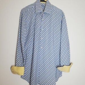 Gemelli Milano Men's Yellow/Blue Striped Button Down Shirt